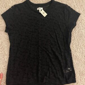 Aerie Black Lace Short Sleeve Tee